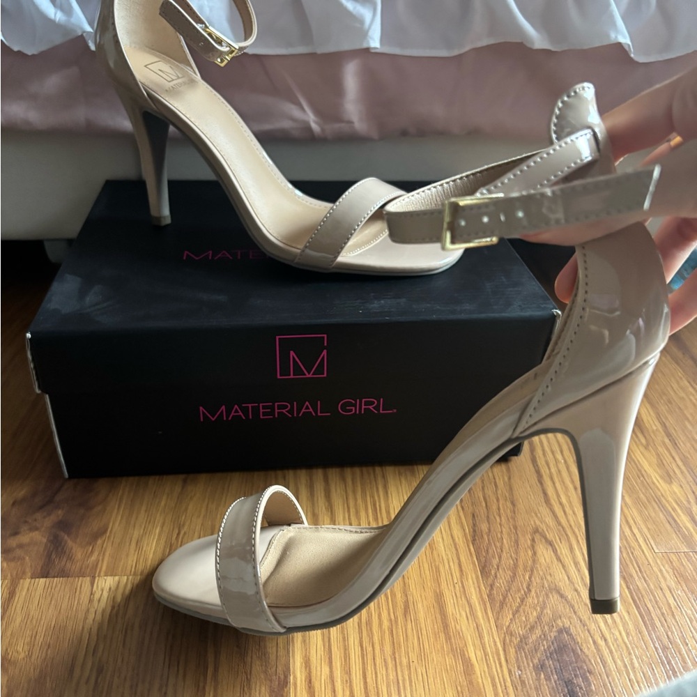Material Girl Cream Stiletto Heels with Ankle Strap